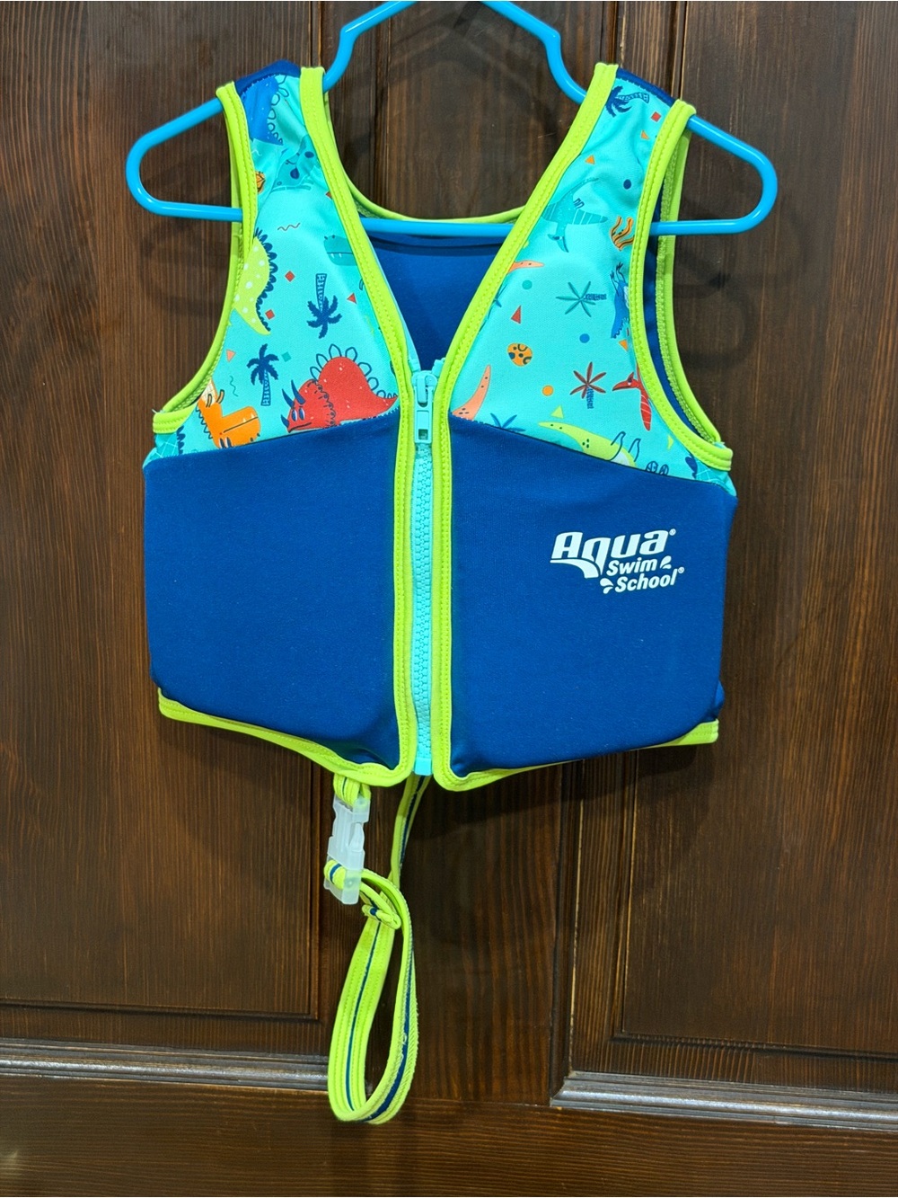 Aqua Kids Blue & Teal Dino Swim Vest with Neon Trim
